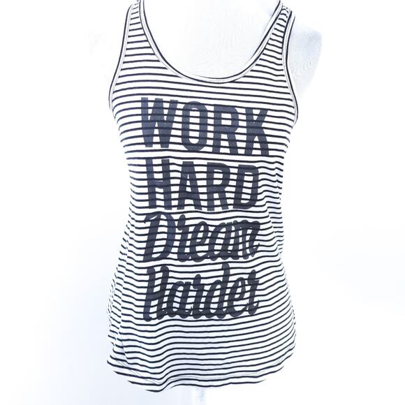 Chin Up Tops - Work Hard Dream Hard Sleeveless Workout Tank Black Medium, Stripe, Athletic